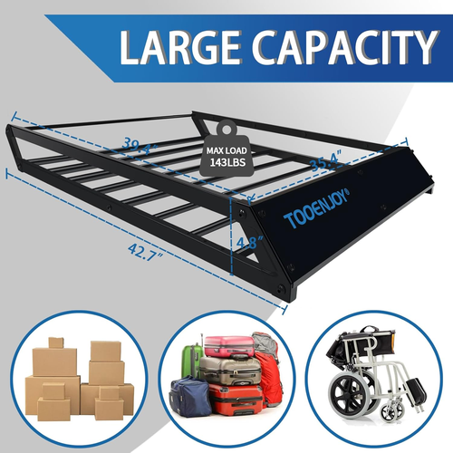 Roof Rack Basket with Net, 43’’X 35’’X 4.7’’, Anti-Rust Rooftop Cargo Carrier wi - Picture 3 of 6