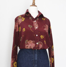 Camicia vintage in pura seta color prugna con fantasia floreale taglia 42