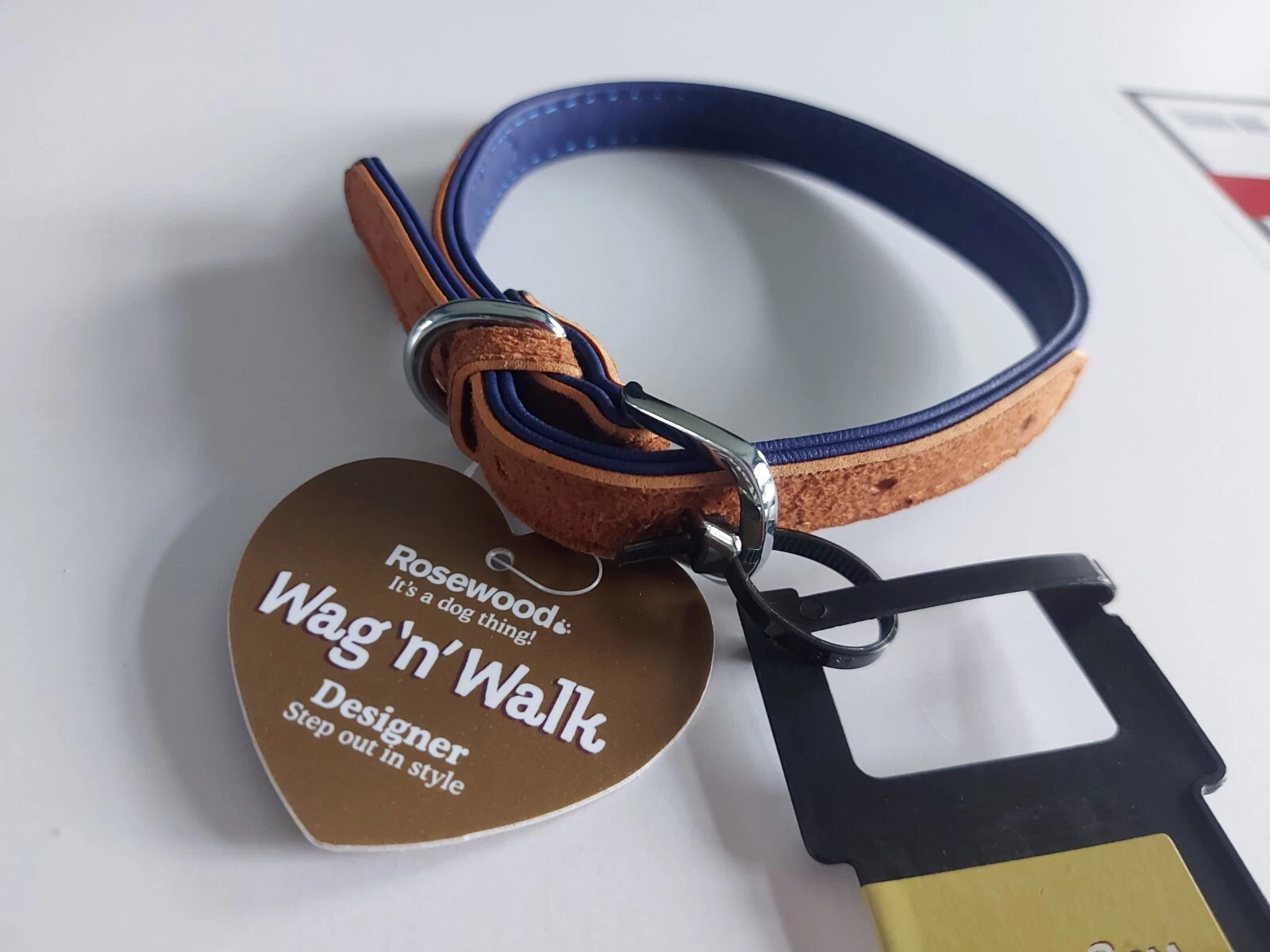 Small Dog Collar Leather Chrome Buckle Designer Blue - Picture 1 of 3