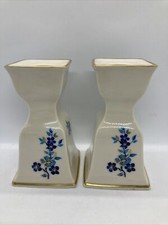 LENOX PAGODA CANDLESTICK HOLDERS-Set Of 2-GOLD TRIM Made In USA
