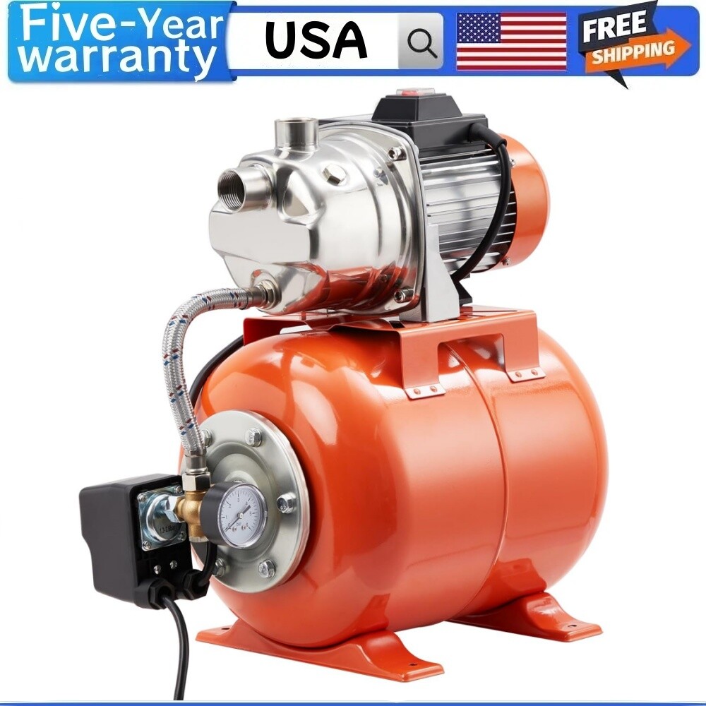 1HP Shallow Well Pump With Pressure Tank 115V Irrigation Jet Pump Automatic