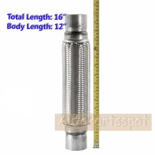 Exhaust Flex Pipe 2.5" x 12" Heavy Duty Stainless Steel 16"OL- RK7548