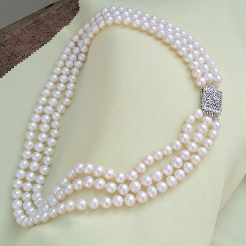 Triple Strands Natural South Sea White Pearl Necklace 18"19"20" Classic Wearing - Picture 7 of 7