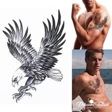 EAGLE TEMPORARY TATTOO - BLACK, BALD EAGLE, MENS, WOMENS, KIDS, REALISTIC, FAKE