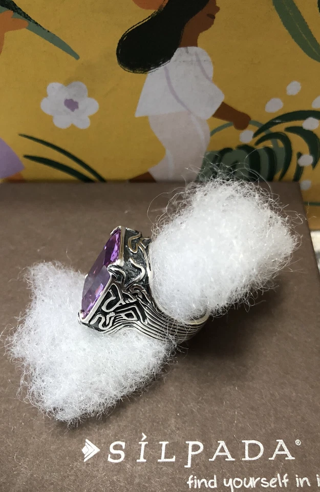 Anillo de cóctel Silpada de plata esterlina 925 lavanda Fields circonita cúbica talla 8,5 R2001 Foto 3 de 4
