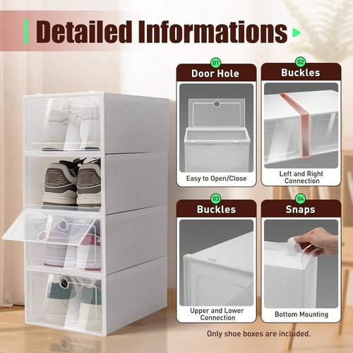 20-Pack Stackable Shoe Boxes - Clear Plastic Storage Organizer for Closet - Picture 5 of 9