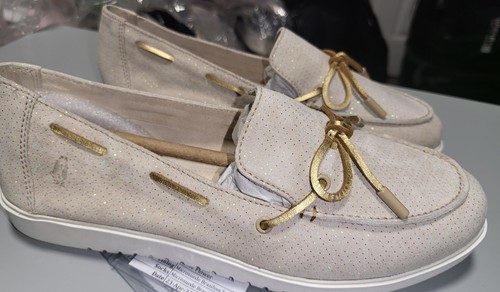Hush Puppies Womens Gold Beige Soft Suede Everyday Boat Shoes Slip-on Size 7M - Picture 2 of 11