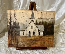 Church Chapel, Primitive Folk Art, Handcrafted Plaque / Sign #9