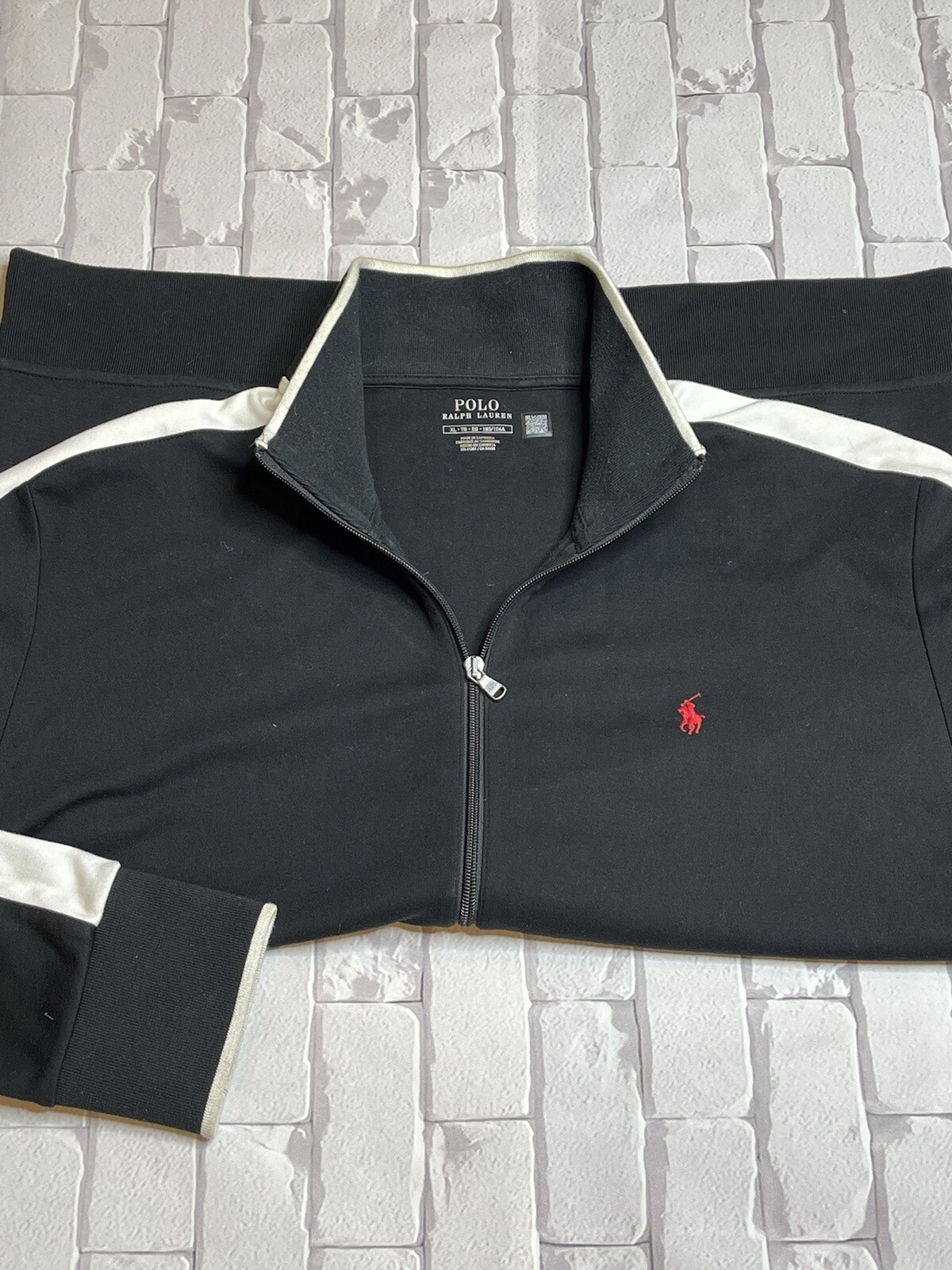Polo RALPH LAUREN Uomo Zip Intera Pony Finta Felpa Collo Giacca Track Nero XL