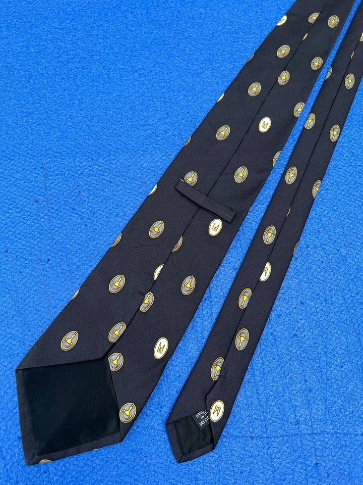 Auténtica corbata delgada 100 % seda negra con diseño de logotipo circular con insignia MORESCHI Foto 4 de 4
