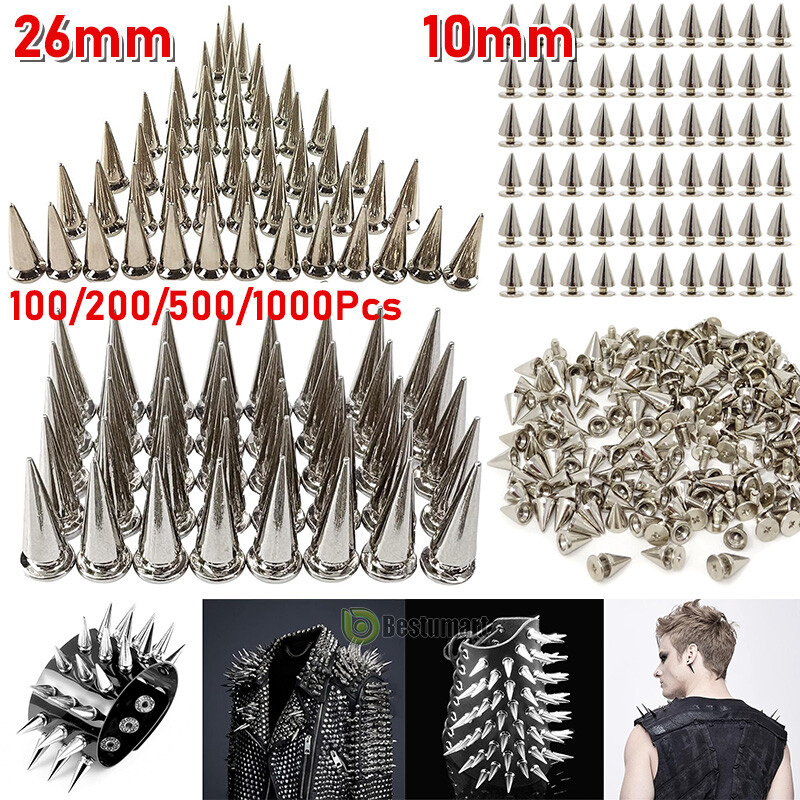 100-1000x Punk Cone Metal Spikes Rivets Studs Screw for Clothing Jacket Leather