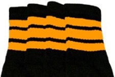 19  MID CALF BLACK tube socks with GOLD stripes style 1 19-82 