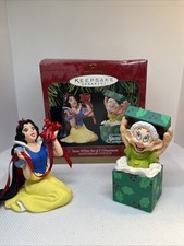 1997 Hallmark Snow White  Dopey Dwarf Set of 2 Ornaments Anniversary Edition