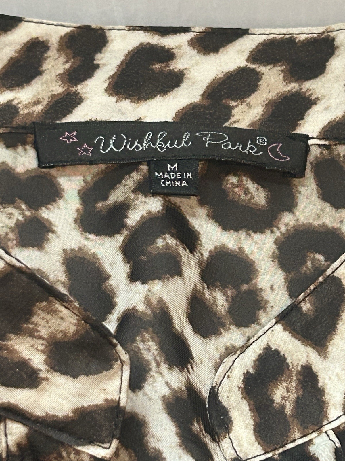 Women’s Long Sleeve Button Up Sheer Blouse Leopard Print w/Cuffed Sleeves Size M