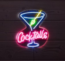 Cocktail Neon Led Light Wall Sign Garden Outdoor Decor Solar Powered Dual Light