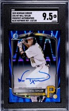 Will Taylor 2025 Bowman Chrome 1st Year Blue RayWave Refractor Auto /150 SGC 9.5