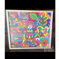 Peruvian Folk Art Textile Framed Colorful Embroidery Artwork
