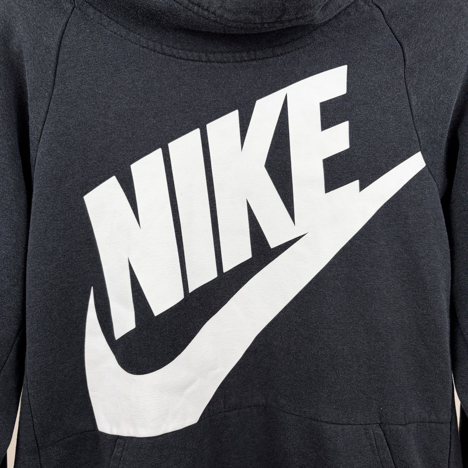Nike Funnel Neck Curved Hem Hoodie – Black & White – Size Large image 3