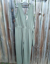 THE DROP CARALYNMIRAND Caralyn V-Neck Sleeveless JUMPSUIT 2X Olive Green NWT