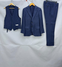 SUITSUPPLY Lazio 3 Piece Slim Suit Blue wool silk linen W32x32 US 38R EU 48