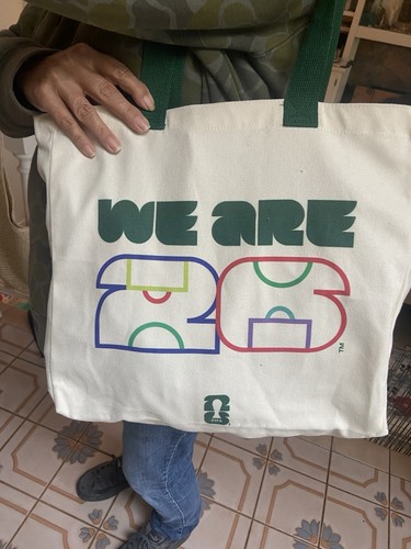FIFA Logo Print Tote Bag Cream/Green w/ Green Double Handles "WE ARE 2026”