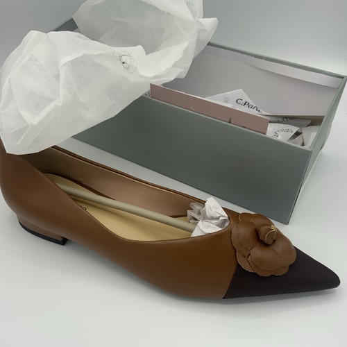 C.Paravano Women's Pointed Toe Two Tone Designer Ballet Flats, Brown, 9.5
