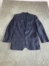 Hart Schaffner Marx Sport Coat Mens 44R Blue Tweed Wool Silk Check Blazer