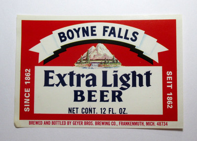 Vintage Boyne Falls Extra Light Beer Label Geyer Bros Frankenmuth MI Breweriana