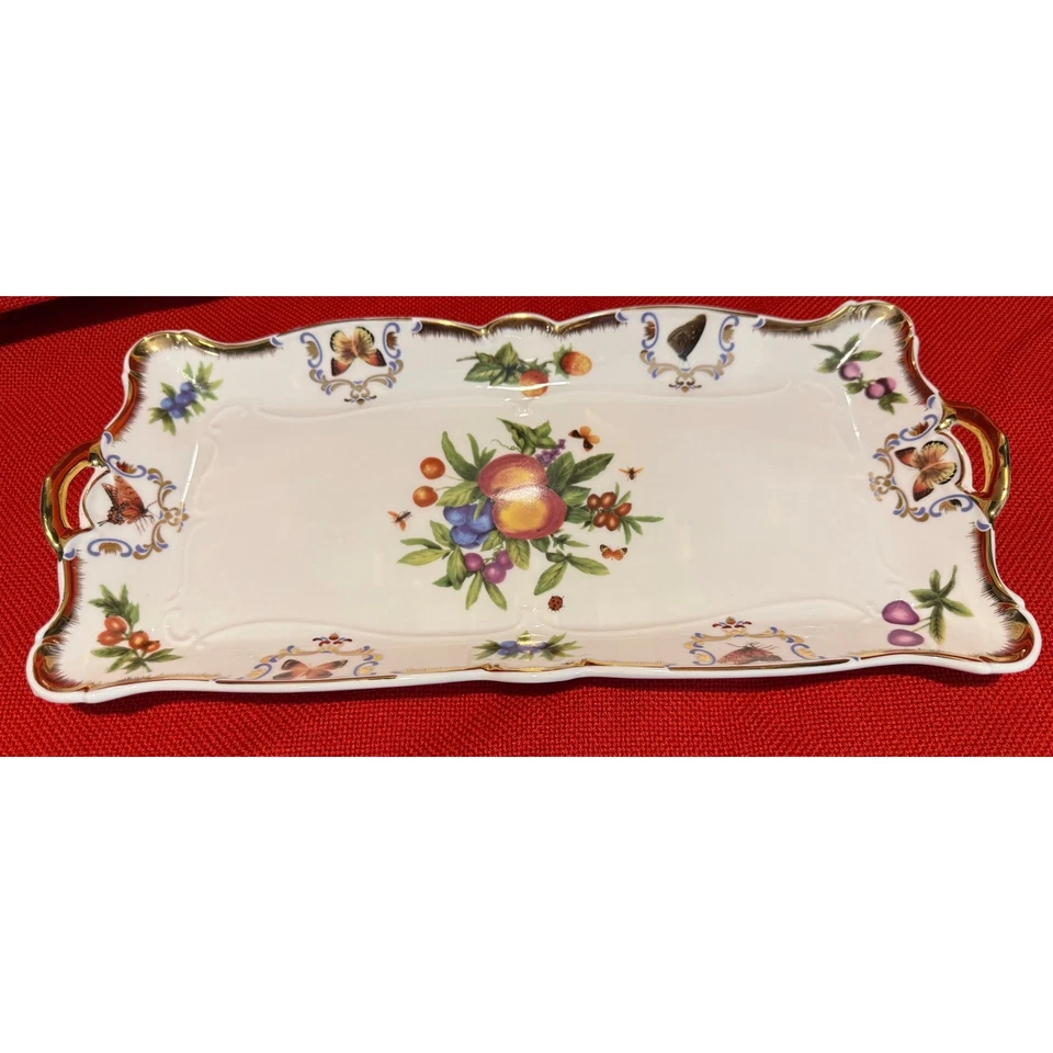 Godinger Yorkshire Porcelain Serving Dish 15” x 7” Fruit Butterfly Tray w/ Box - Image 4 of 4