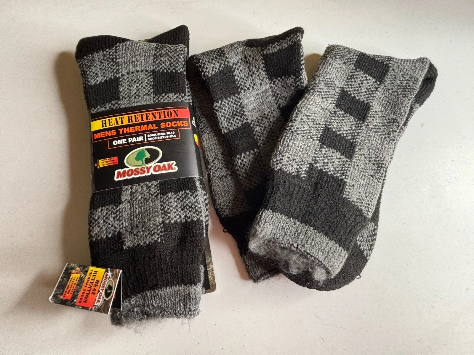 LOT x 2 Moss Oak Socks Men Thermal Grey Black Size 10-13 Heat Retention NEW