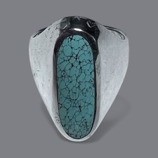 Vintage Sterling Silver 925 Turquoise Cabochon Ring Size 10.5