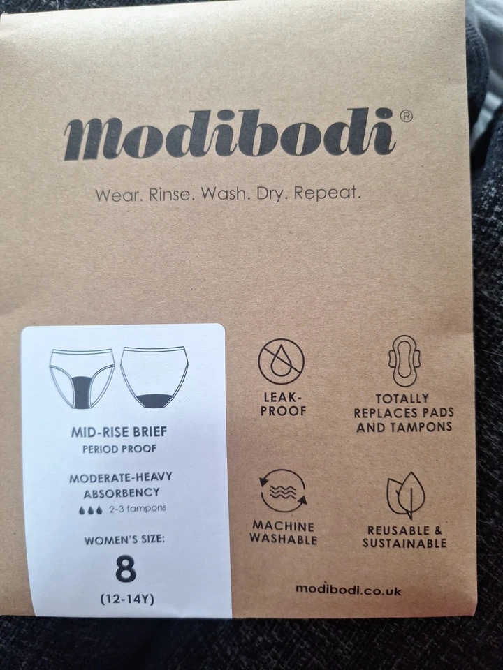 Modibodi Women's Period Knickers, Mid Rise Black Size 8 - Image 1 of 2