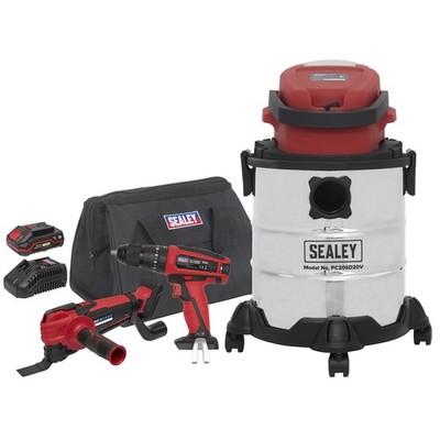 Sealey 3 X 20V SV20 Series Werkzeug- & Staubsauger-Set - 2 Batterien CP20VCOMBO5