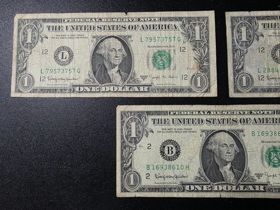5pcs 1963 One Dollar $1 Notes Circulated Lot #BK757 - Image 2 of 4