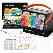 Shuttle Art 50-Color Illustration Marker Set Oil-Based with Blender Pen Wid 644
