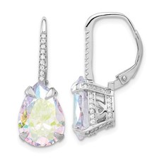 Sterling Silver Rhodium-plated Pear Iridescent CZ Drop Dangle Earrings