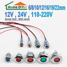 6-22mm 12-220V LED waterproof Lamp Pilot Dash Light Panel Indicator With wires
