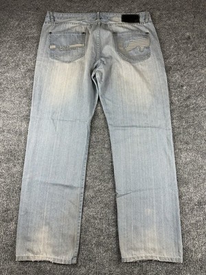 Ecko Unltd Jeans 42x32 Blue Back Pocket Rhino Design Baggy Faded Distressed Y2K