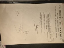 Documento firmato da Umberto II di Savoia  Regno d'Italia Principe Di Piemonte 