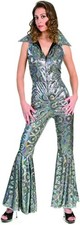 Disco Darling 70's Fever Dancer Silver Retro Fancy Dress Halloween Adult Costume