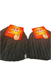 Heat Lockers Black UnisexThermal Knit Hat Beanie Faux Fur Lined 2 Pack