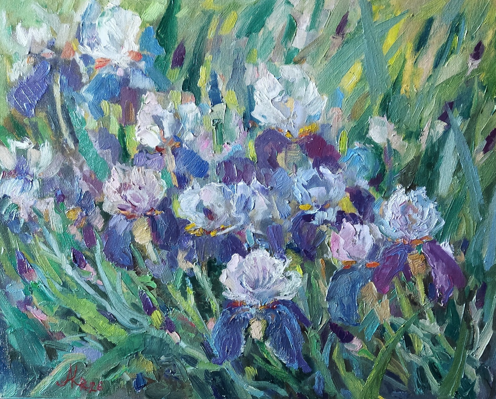 Irises Oil Painting Original Floral Art Blue Flowers Botanical Art On Canvas