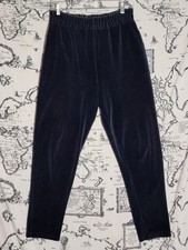 Victoria Sport Velour Pants Women's L Elastic Waist Side Pockets Navy Black