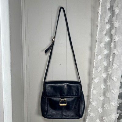 Vintage Giani Bernini Navy Blue Leather Shoulder Bag Satchel Gold Hardware