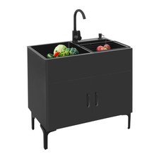 30 Inch Black Stainless Steel Laundry Sink with Cabinet and Hot Cold Faucet
