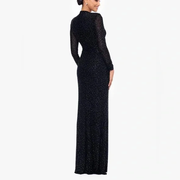 Vestido Betsy & Adam Negro Estrás Manga Larga Elástico Talla 10 $289 Foto 3 de 3