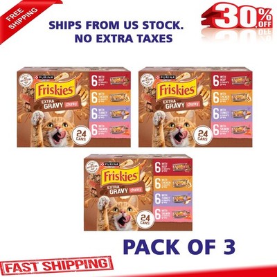 (Pack of 3)Friskies Extra Gravy Adult Cat Wet Food Variety Pack, 24 CT, 132 OZ