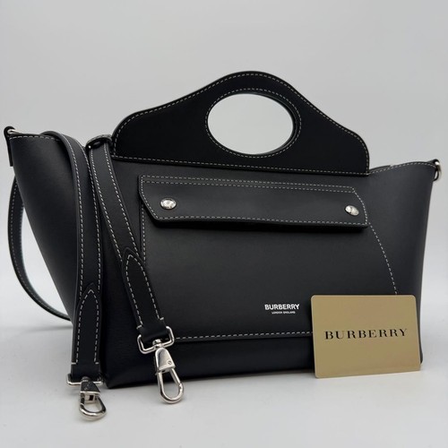 BURBERRY Leather 2way Soft Pocket Shoulder Bag Black