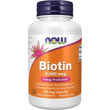 NOW Foods Biotin 5,000 mcg,Amino Acid Metabolism,Energy Production,120VegCaps