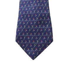 HERMES Small Floral Pattern Silk Tie Navy